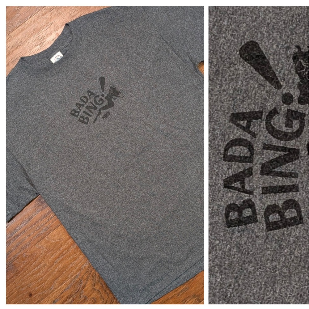 Sopranos Bada Bing HBO T Shirt Graphic Tee Men's Size Large 22x27‎ Grey Y2K